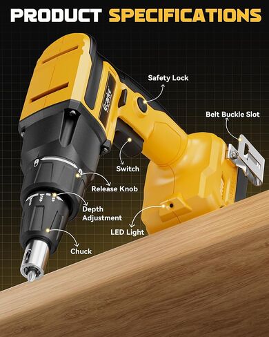 مسدس برغي الحوائط الجافة Ecarke متوافق مع بطارية DeWalt 20V، مفك براغي طاقة عالي السرعة 6000 دورة في الدقيقة، أداة مسدس براغي لاسلكية بدون فرش مع مشبك حزام، ضوء LED، قابل للتعديل للأمام والخلف، أداة فقط in Saudi Arabia