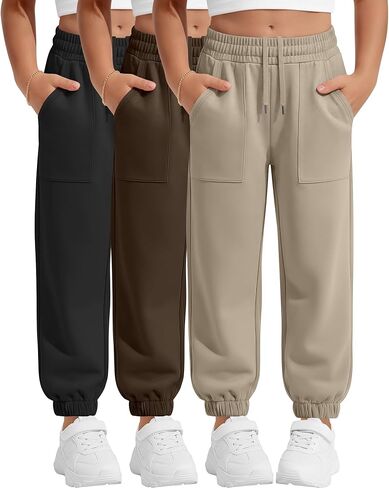 3 Pack Girls' Sweatpants Athletic Drawstring Active Joggers Kids Casual Pants with Pockets for Teen in Saudi Arabia