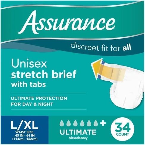 Assurance Unisex Stretch Briefs with Tabs L/XL Maximum Absorbency - (34 Count) Large Extra Large Adult Incontinence Diapers with Tab Closures in Saudi Arabia