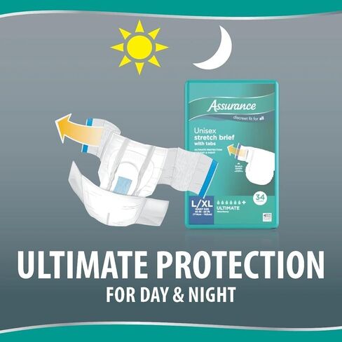 Assurance Unisex Stretch Briefs with Tabs L/XL Maximum Absorbency - (34 Count) Large Extra Large Adult Incontinence Diapers with Tab Closures in Saudi Arabia