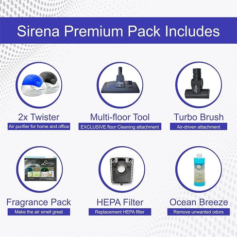 Sirena Bagless Vacuum Cleaner Premium Pack - Water Filtration Vacuum - Bonus 2 Twister Air Purifier, HEPA Filter and Turbo Brush - Wet Dry Vacuum - Hardwood Floor Sweeper and Pet Hair Cleaner in Saudi Arabia