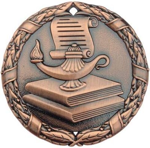 Bronze Book and Lamp Scholastic Medals Trophy Champion Participant Award Prize with Neck Ribbons (Pack of 10) in Saudi Arabia