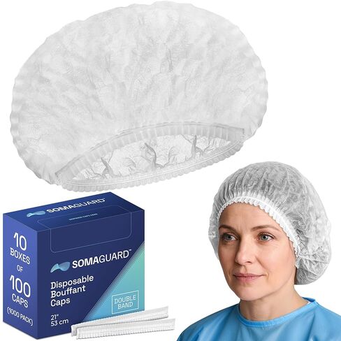 Bouffant Caps - Effective Protection - Comfort Fit - Dual Elastic Bands - Convenient Dispensing - Durable - Breathable - Gentle - Safe - 21" - White - 100 Pack in Saudi Arabia