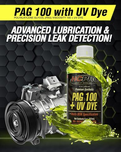 HCPRO PAG 100 UV Dye A/C Compressor Oil – High-Viscosity Leak Detection Lubricant for Automotive Air Conditioning Systems, Professional-Grade PAG 100 Lubricant for A/C Compressor Protection (1) in Saudi Arabia