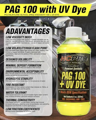 HCPRO PAG 100 UV Dye A/C Compressor Oil – High-Viscosity Leak Detection Lubricant for Automotive Air Conditioning Systems, Professional-Grade PAG 100 Lubricant for A/C Compressor Protection (1) in Saudi Arabia