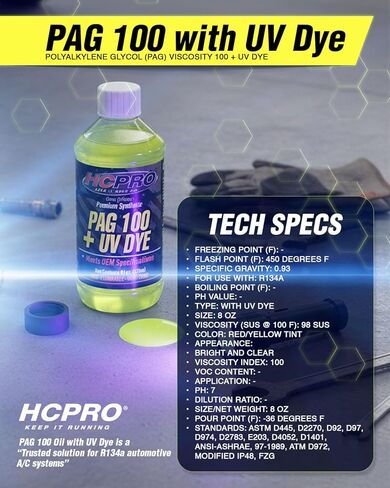 HCPRO PAG 100 UV Dye A/C Compressor Oil – High-Viscosity Leak Detection Lubricant for Automotive Air Conditioning Systems, Professional-Grade PAG 100 Lubricant for A/C Compressor Protection (1) in Saudi Arabia