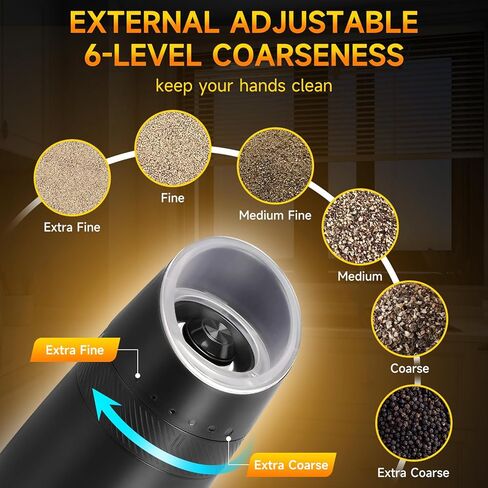 Gravity Electric Salt and Pepper Grinder Set - Rechargeable with Charging Base, Adjustable Coarseness, One-Handed Operation, LED Light, Ideal for Home Kitchen (Black) in Saudi Arabia