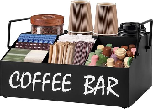 Coffee Bar Accessories Organizer - Metal Countertop Coffee Station with Drawer, Pod Holder & Condiment Organizer (Black) ﻿ in Saudi Arabia