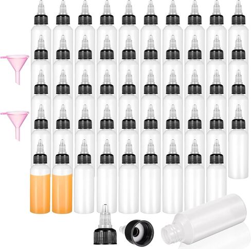 50 Pack 2 oz Plastic Squeeze Condiment Bottles with 2 Funnels, Sauce Squeeze Multipurpose Condiment Bottles with Lids for Barbecue Sauce Dressing Grilling Ketchup Crafts Syrup Oil, 59 ml in Saudi Arabia