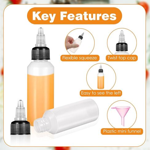50 Pack 2 oz Plastic Squeeze Condiment Bottles with 2 Funnels, Sauce Squeeze Multipurpose Condiment Bottles with Lids for Barbecue Sauce Dressing Grilling Ketchup Crafts Syrup Oil, 59 ml in Saudi Arabia