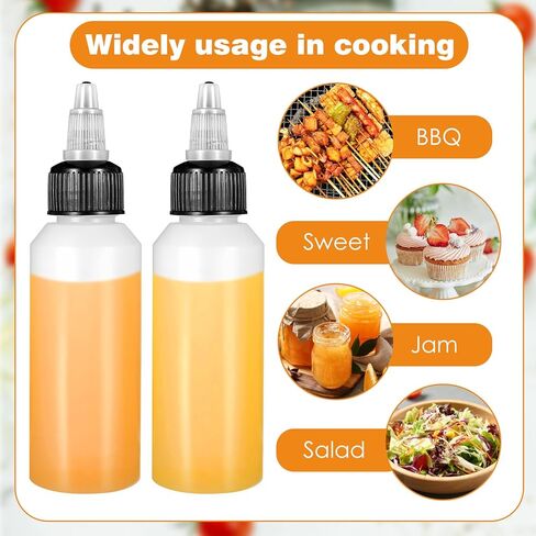 50 Pack 2 oz Plastic Squeeze Condiment Bottles with 2 Funnels, Sauce Squeeze Multipurpose Condiment Bottles with Lids for Barbecue Sauce Dressing Grilling Ketchup Crafts Syrup Oil, 59 ml in Saudi Arabia