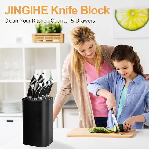 JINGIHE كتلة سكاكين عالمية بدون سكاكين، تخزين المطبخ مع فتحة قضيب شحذ المقص لسهولة التنظيف، حامل سكاكين موفر للمساحة آمن وقابل للفصل لسطح الطاولة (أسود) in Saudi Arabia