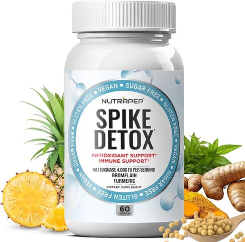 NutraPep Spike Protein Detox Supplement - 4000 FU Nattokinase with Bromelain Selenium Dandelion Root Turmeric Extract & Curcumin - Foreign Protein Cleanse and Immune Support - Vegan Gluten-Free in Saudi Arabia