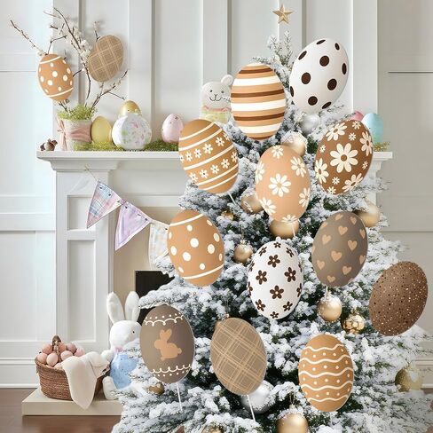 Thyle 8" Large Easter Eggs Decoration Tree Picks 12 Pcs Extra Large Neutral Beige White Plastic Easter Eggs Trees Ornament Bulk for Easters Tree Topper Floral Vase Picks Home Office Spring Yard Decor in Saudi Arabia