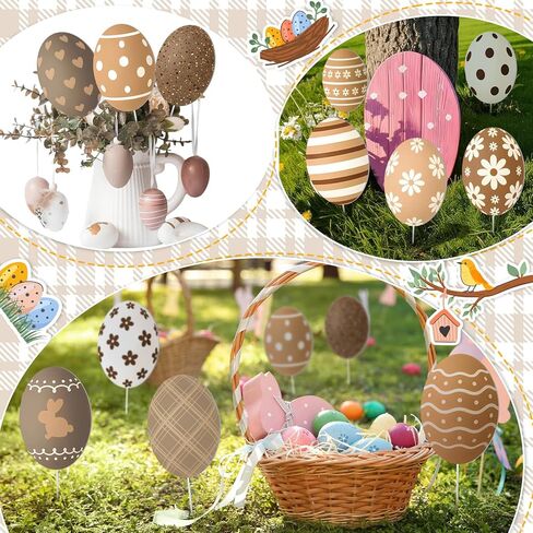 Thyle 8" Large Easter Eggs Decoration Tree Picks 12 Pcs Extra Large Neutral Beige White Plastic Easter Eggs Trees Ornament Bulk for Easters Tree Topper Floral Vase Picks Home Office Spring Yard Decor in Saudi Arabia