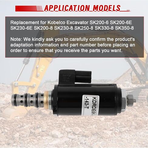 صمام الملف اللولبي، KDRDE5K-31 30C50-143-T 1 قطعة استبدال صمام الملف اللولبي للمضخة الهيدروليكية المتناسبة لحفارة كوبيلكو SK200-6 SK200-6E SK230-6E SK200-8 SK230-8 SK250-8 SK330-8 SK350-8 in Kuwait