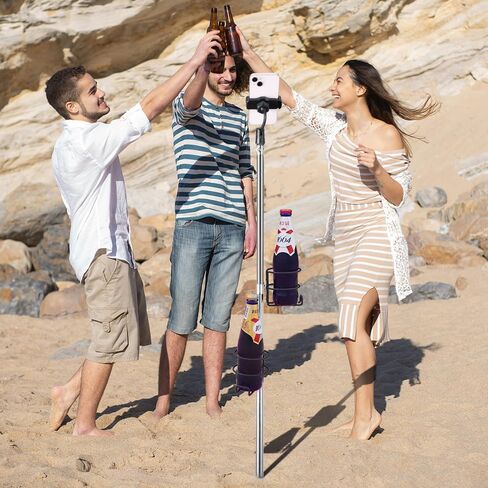Heavy Duty Beach Outdoor Cup Holder, Metal Stainless Steel Cups Drink Holder with Phone Holders for Sand/Ground Yard, Firepit, Camping Party in Saudi Arabia