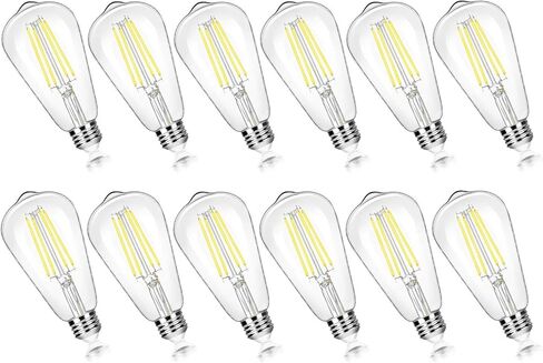 Brightever 4-Pack Vintage LED Edison Bulbs 60W يعادل، 6W ST58 2700K مصابيح LED بيضاء دافئة عتيقة، قاعدة متوسطة E26، نمط زجاجي شفاف للمنزل والتجاري، غير قابل للتعتيم in Kuwait
