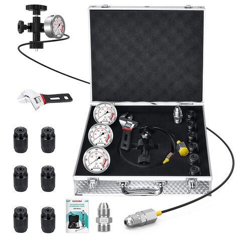Hydraulic Nitrogen Accumulator Charging Kit with 7 Adapter Types, 3 Gauges (1500/4000/6000 PSI) & Gas Hose, CGA580 Compatible – Professional Nitrogen Charge Kit for Heavy Equipment in Saudi Arabia
