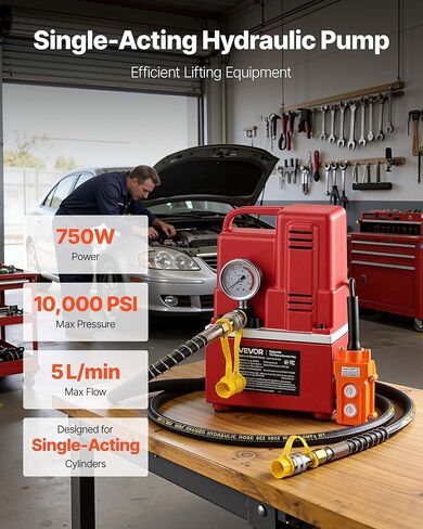 VEVOR Electric Hydraulic Pump, 750W 10,000 PSI, 120V Single Acting Electric Driven Hydraulic Pump Power Pack Unit, with Solenoid Valve, 0.53 Gallon / 2L, for Punching, Bending, Single Acting Cylinders in Saudi Arabia