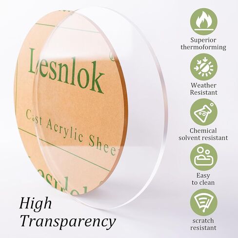 Lesnlok قطعتان من ألواح الأكريليك المستديرة بقطر 60.96 سم، ورقة مستديرة شفافة سميكة 1/8 بوصة، قرص شبكي مستدير، مناسب لسطح المكتب، والأعمال اليدوية (2، شفاف، 24 بوصة × 1/8 بوصة) in Saudi Arabia