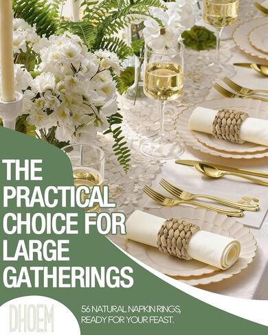 56 Pcs Rattan Napkin Rings Set, Woven Wicker Napkin Holders Bulk, Natural Water Hyacinth Handmade Boho Table Decor for Thanksgiving, Christmas, Wedding Table Dinnerware Decoration Set in Saudi Arabia