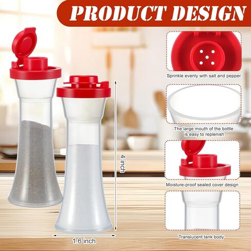 Reallnaive 2 Pcs Mini 4 Inch Plastic Salt and Pepper Shakers Set - Hourglass Covered Salt Pepper Shakers with Lids Airtight Seasoning Bottle Dispenser for Home Kitchen Restaurant Lunch Outdoor Picnic in Saudi Arabia