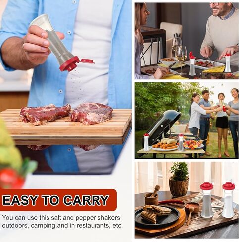 Reallnaive 2 Pcs Mini 4 Inch Plastic Salt and Pepper Shakers Set - Hourglass Covered Salt Pepper Shakers with Lids Airtight Seasoning Bottle Dispenser for Home Kitchen Restaurant Lunch Outdoor Picnic in Saudi Arabia