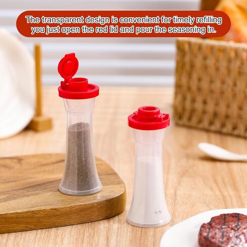 Reallnaive 2 Pcs Mini 4 Inch Plastic Salt and Pepper Shakers Set - Hourglass Covered Salt Pepper Shakers with Lids Airtight Seasoning Bottle Dispenser for Home Kitchen Restaurant Lunch Outdoor Picnic in Saudi Arabia