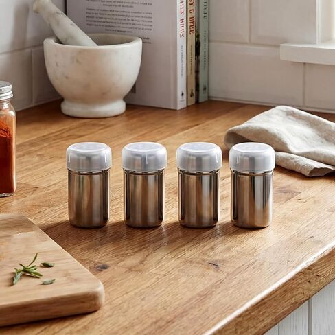 4 Pcs Mini Salt and Pepper Shakers Portable Leak-Proof Spice Containers Travel Mini Salt Shakers Stainless Steel Salt Pepper Jars for Camping Outdoor BBQ Picnic Kitchen Gadgets Lunch Boxes Essentials in Saudi Arabia