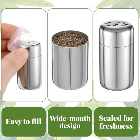 4 Pcs Mini Salt and Pepper Shakers Portable Leak-Proof Spice Containers Travel Mini Salt Shakers Stainless Steel Salt Pepper Jars for Camping Outdoor BBQ Picnic Kitchen Gadgets Lunch Boxes Essentials in Saudi Arabia