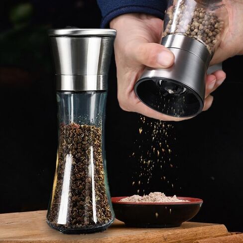 Stainless Steel Salt and Pepper Grinder-Adjustable Coarseness of Pepper Salt Spice Stainless Steel Mills Glass 6.76oz in Saudi Arabia