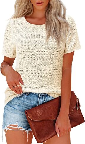 بوهو بلايز للنساء قصيرة الأكمام سترة Crewneck الكروشيه التستر بلوزة أنيقة قمصان الصيف عادية in Kuwait