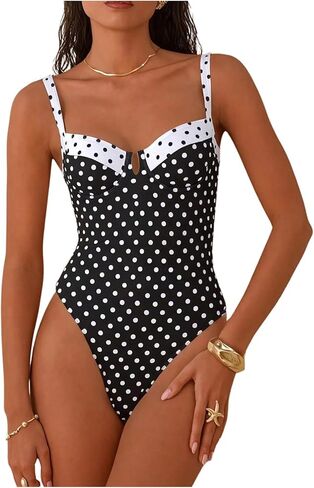 Milumia Women's Polka Dots One Piece Swimsuits Tummy Control Push Up Bathing Suits in Saudi Arabia