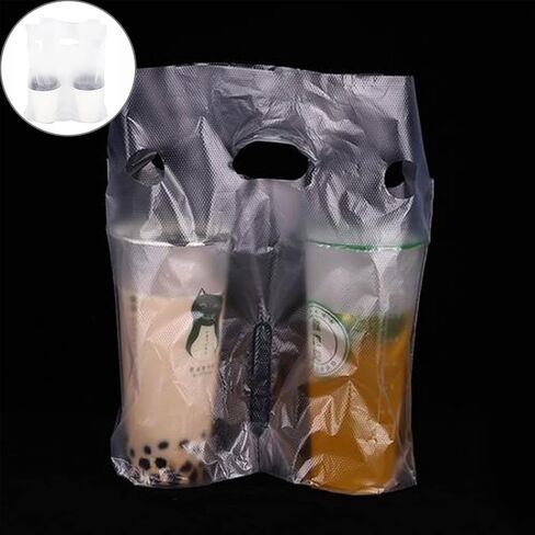 100 عبوة من أكياس التغليف البلاستيكية ذات المقبض الشفاف للشرب والشرب، وحاملات المشروبات للتوصيل وحامل الأكواب والمطعم والمقاهي وحامل الأكواب (11.8 × 11 بوصة) in Kuwait