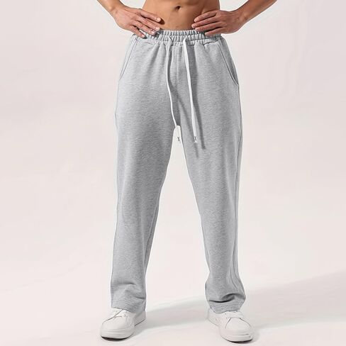 بنطال رياضي رجالي مع جيوب فضفاض مستقيم الساق برباط رياضي للتمرين والجري سروال رياضي للجري in Kuwait