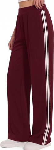 BISUAL السراويل المسار النساء واسعة الساق عالية الخصر القطن تمتد Sweatpants فضفاض التباين الجانب المشارب عرق السراويل in Kuwait