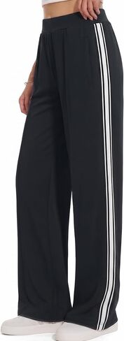 BISUAL السراويل المسار النساء واسعة الساق عالية الخصر القطن تمتد Sweatpants فضفاض التباين الجانب المشارب عرق السراويل in Kuwait