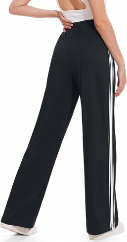BISUAL السراويل المسار النساء واسعة الساق عالية الخصر القطن تمتد Sweatpants فضفاض التباين الجانب المشارب عرق السراويل in Kuwait