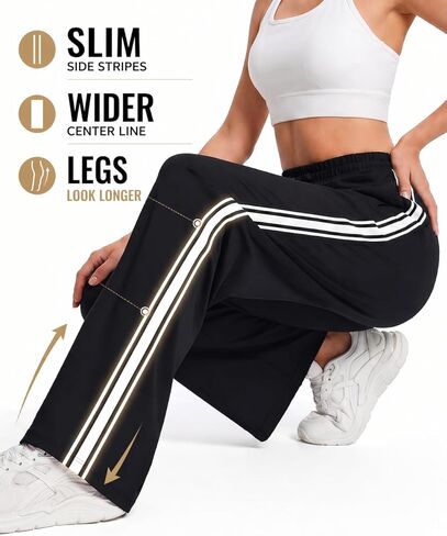 BISUAL السراويل المسار النساء واسعة الساق عالية الخصر القطن تمتد Sweatpants فضفاض التباين الجانب المشارب عرق السراويل in Kuwait