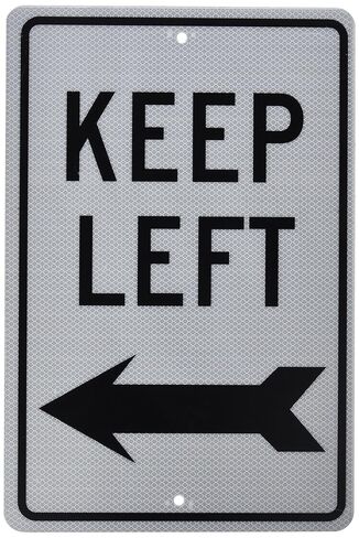 NMC TM28G KEEP LEFT Sign – 12 in. x 18 in. High Intensity Reflective Aluminum Traffic Safety Sign with Black Arrow Graphic, Text on White Base in Kuwait