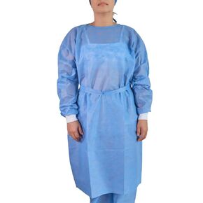 10 Pack Disposable Isolation Gowns, SMS Non-Woven 40g Level 1 Fluid Resistant Dental Medical Hospital Industries with Knit Cuffs, Full Back Coverage, Latex-Free, Long Sleeve, One Size, Blue in Saudi Arabia