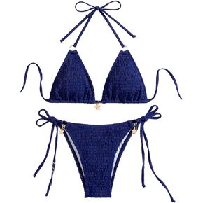 SHENHE Women's Triangle String Bikini Set Halter Tie Side O Ring Smocked 2 Piece Swimsuits in Kuwait
