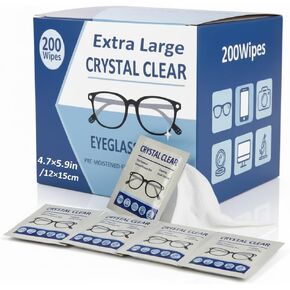 Eyeglass Wipes – 200 Count Bulk Pack – Large Size (4.72" x 5.9") – Fresh Ocean Scent – Pre-Moistened Lens Cleaning Wipes for Glasses, Sunglasses, Cameras & Screens – Streak-Free in Kuwait