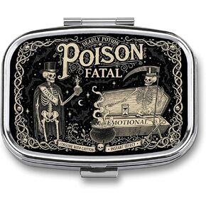 Metal 2 Compartment Pill Organizer Travel Friendly Portable Compact Pill Box,Cute Pill Case to Hold Vitamins,Fish Oil,Supplements,Meds,Tablet for Purse,Pocket (Golden Skull) in Kuwait