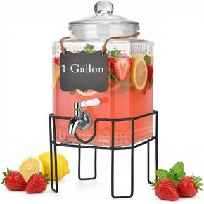 2 Gallon Glass Drink Dispenser, Drink Dispensers for Parties, Beverage Dispenser with Stand and Glass Lid, 100% Leakproof Spigot, Ideal for Lemonade, Juice, Laundry Detergent Dispenser in Saudi Arabia