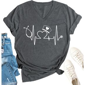 Nurse Shirt for Women Nurses Week Tees Heartbeat Print Vneck Tshirt Medical Tee for Nursing Students Nursing Life Tops in Saudi Arabia