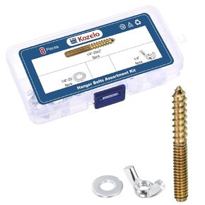 8pcs Hanger Bolts with Flat Washers Wing Nuts - [1/4"-20x2] Double Headed Wood Dowel Self Tapping Screw Assortment Kit for Furniture, Colored Zinc Coating in Kuwait