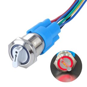 19mm Metal 3 Positions Selector Switch Latching Rotary Switch 2NO 2NC 12-24VDC ON-Off-ON Waterproof with Pre-Wired Socket (Blue LED) in Kuwait