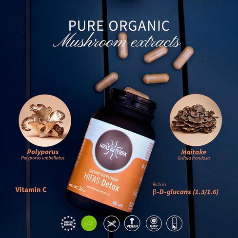 HIFAS DA TERRA HIFAS Detox - Maitake Mushroom Capsules with Polyporus, Organic Mushroom Extract Complex, Daily Brain Supplement for Women & Men, Herbal Immune Support - 60 Vegan Capsules in Saudi Arabia